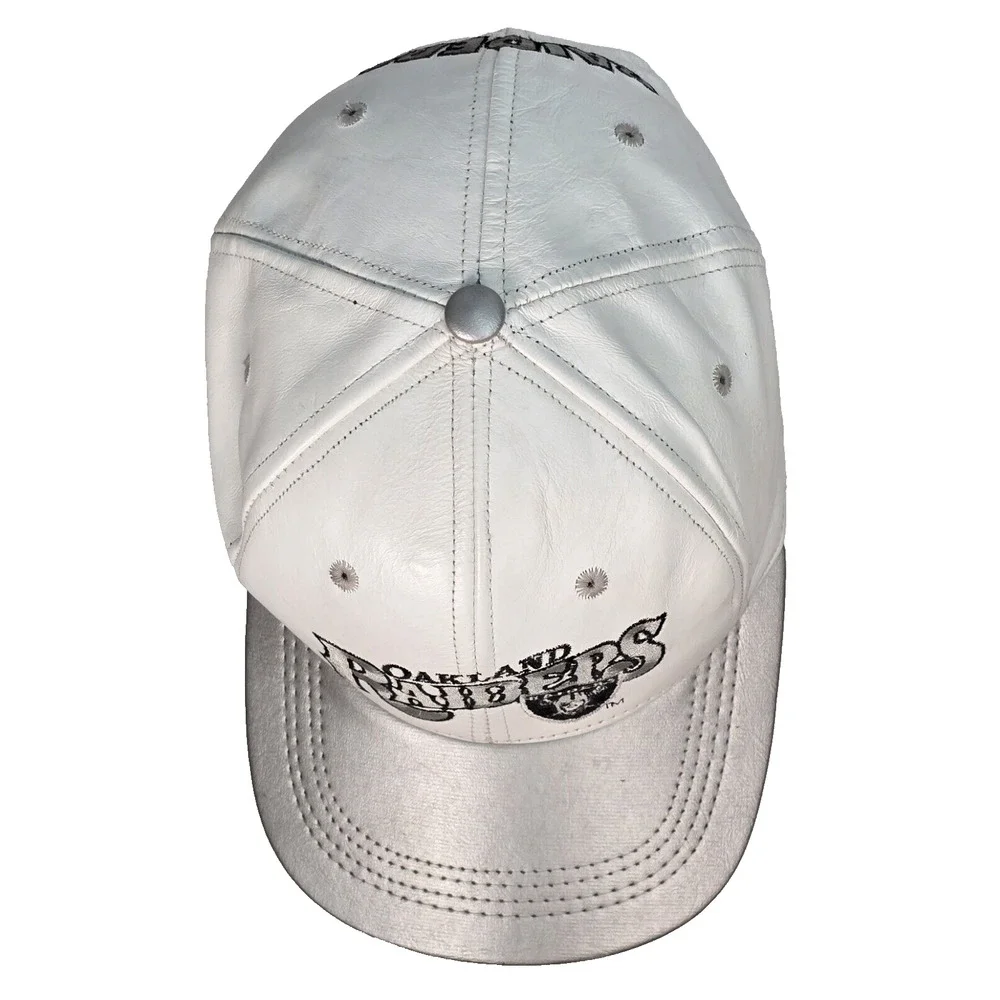 Vintage NFL Branded Oakland Raiders Leather Strapback Cap White, Silver, USA